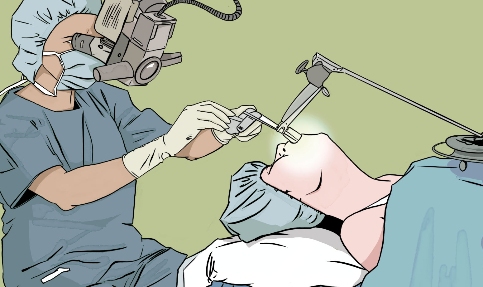Patient undergoing microlaryngeal surgey for voice porblem